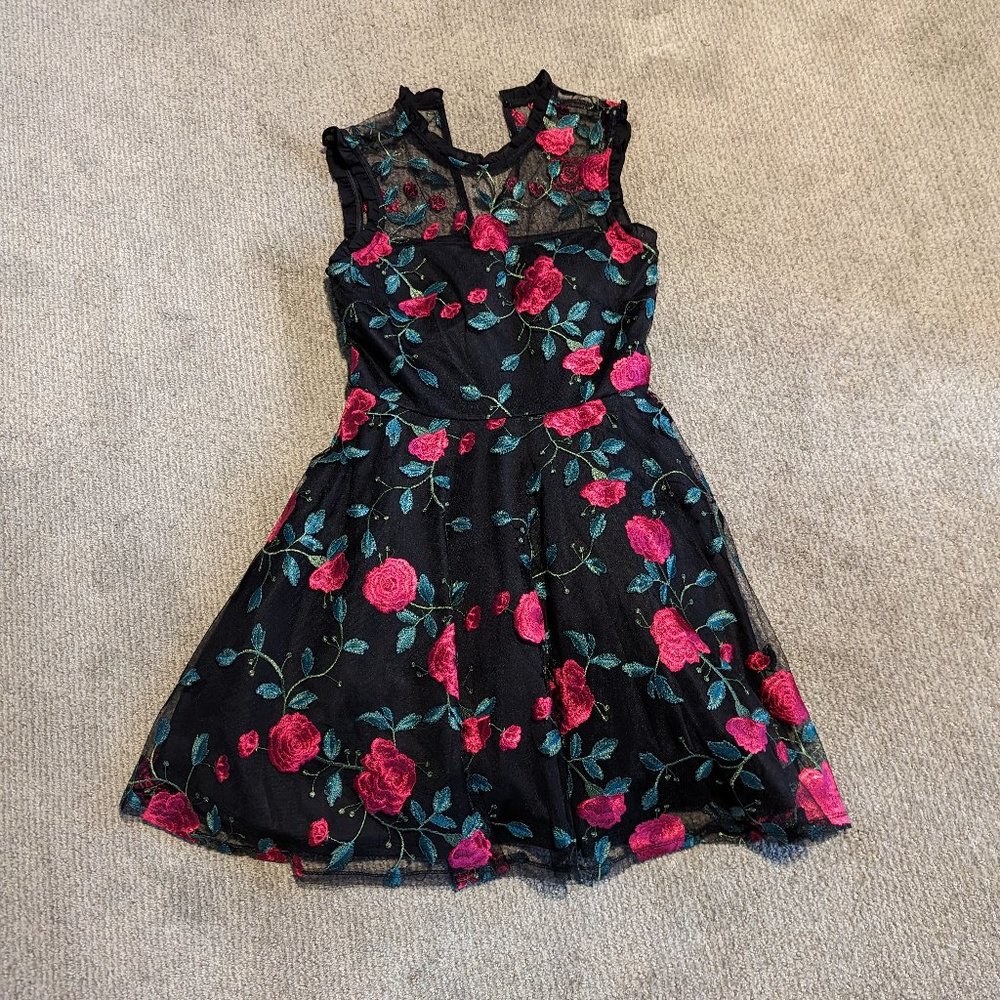 Homecoming Fit and Flare Dress with Embroidered Rose Appliques